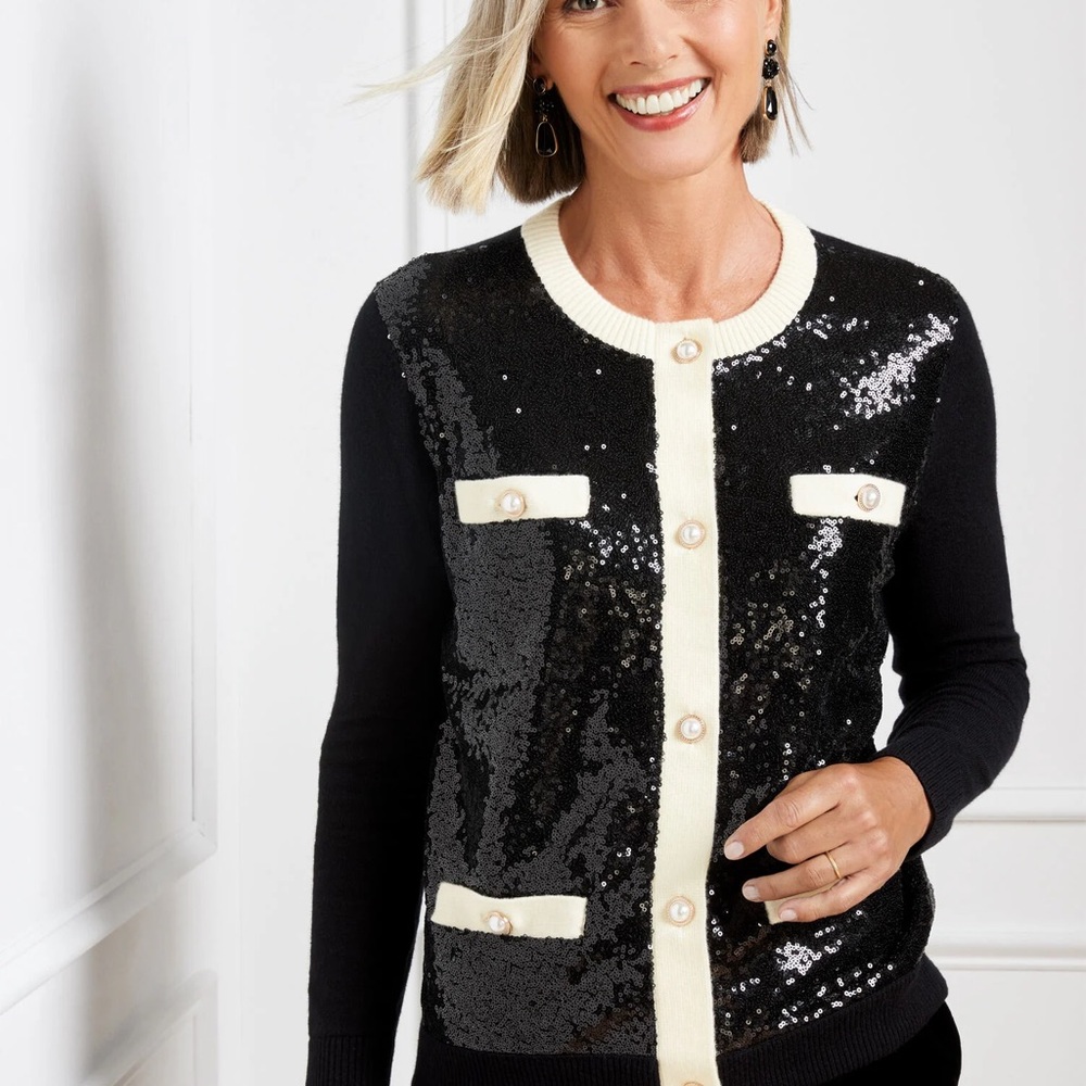 HOLIDAY READY Talbots Black sequin cardigan